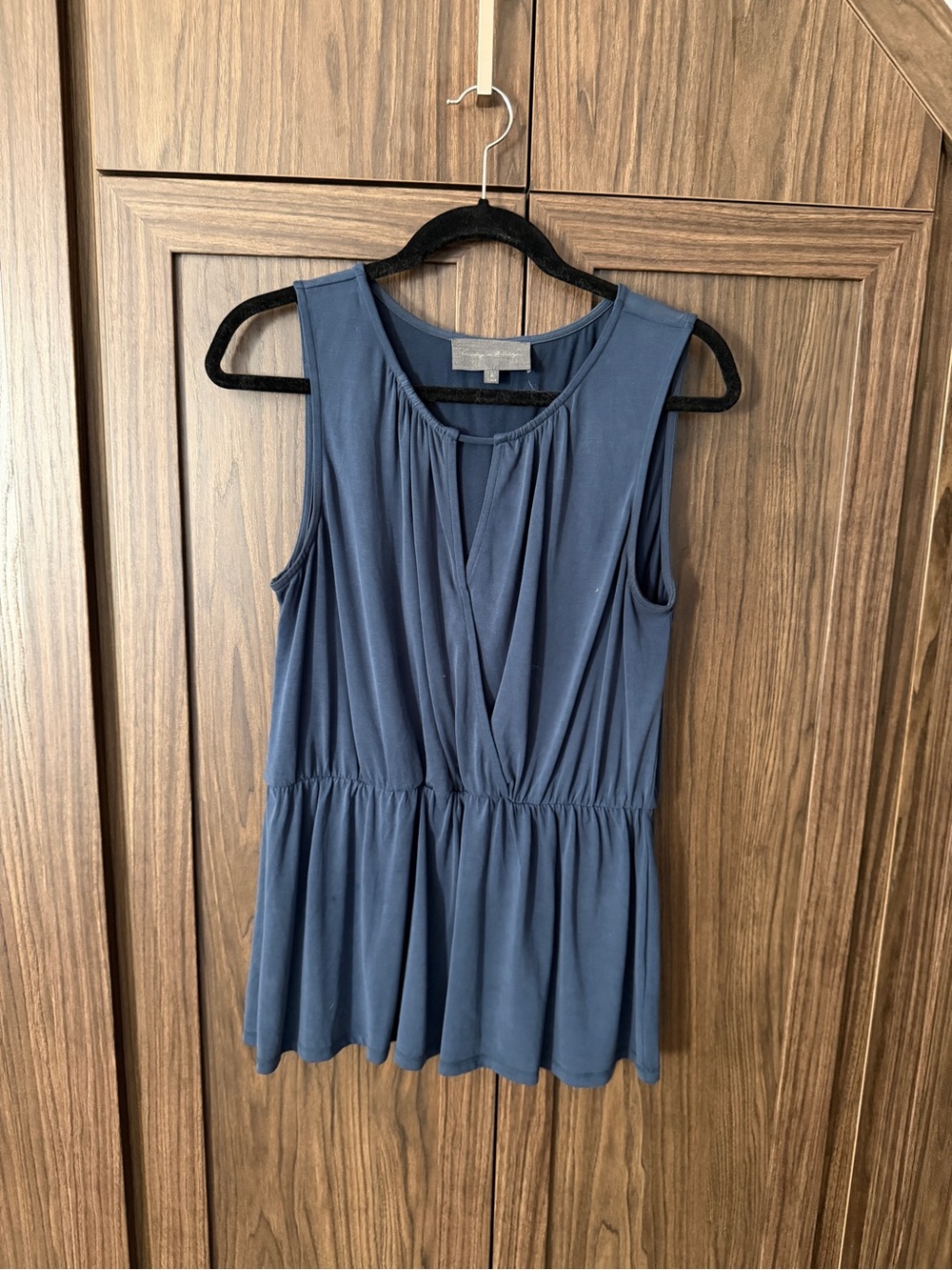 Sunday in Brooklyn Slate Blue Sleeveless Gathered Peplum Camisole
